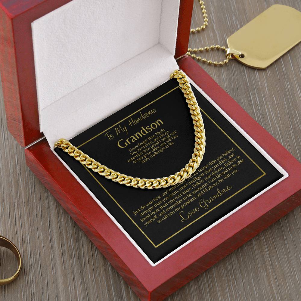 To My Grandson: Cuban Link Chain (OREO + LUX BOX + LENGTH EXTENSION)