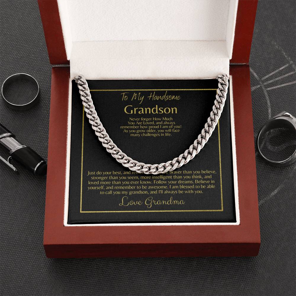 To My Grandson: Cuban Link Chain (OREO + LUX BOX + LENGTH EXTENSION)