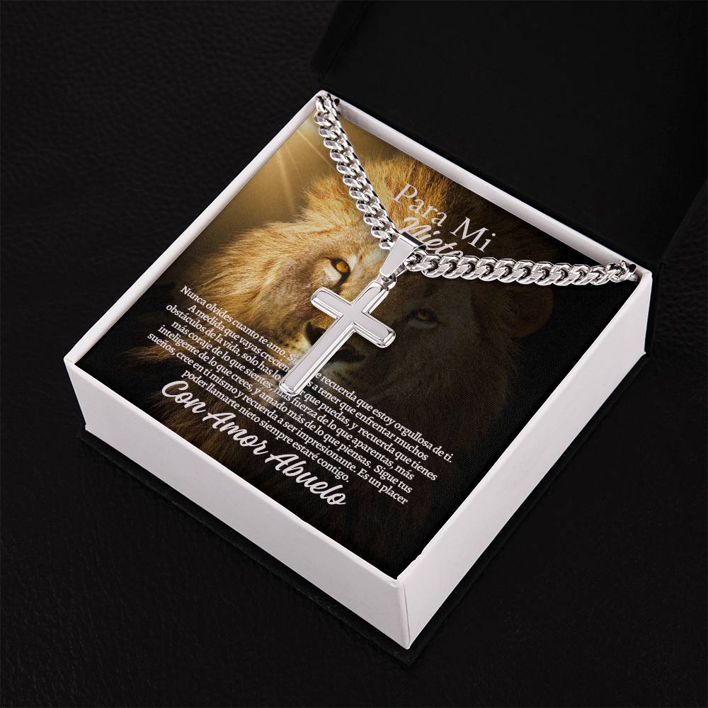 Para Mi Nieto: Personalized Steel Cross Necklace on Cuban Chain