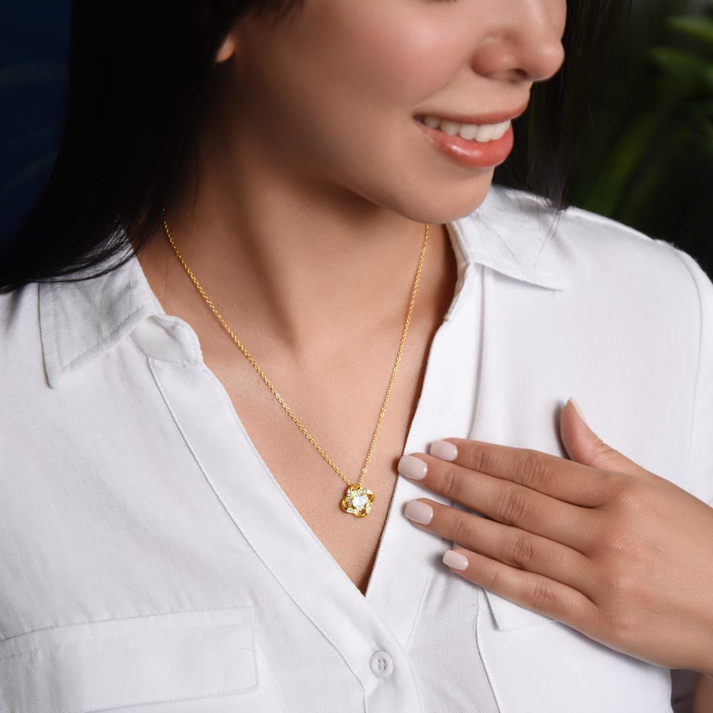 To My Granddaughter: Love Knot Necklace (Yellow & White Gold Variants)