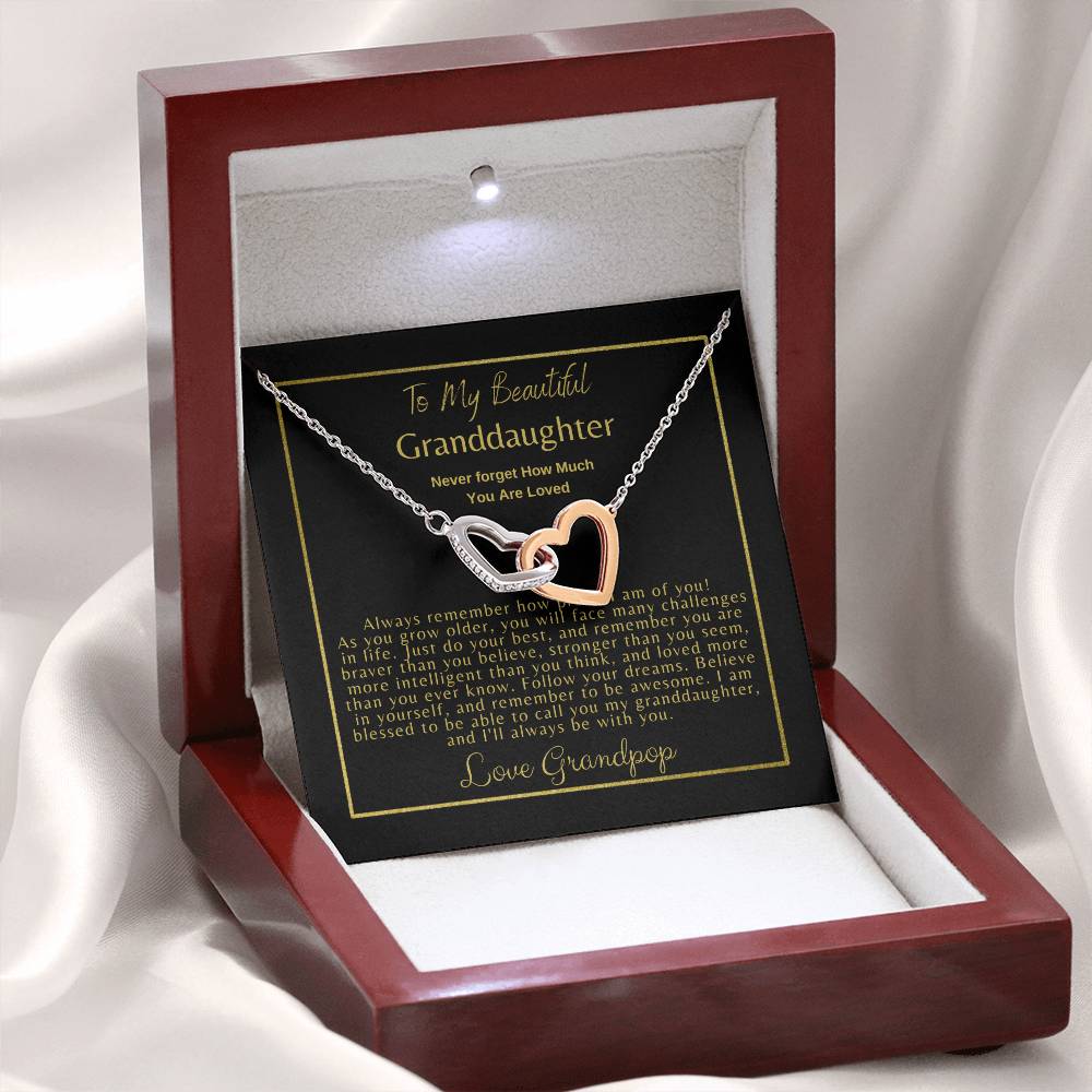 To My Granddaughter: Interlocking Hearts Necklace (Yellow & White Gold Variants)