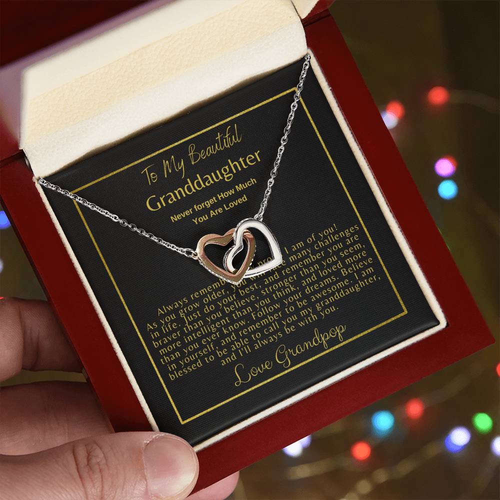 To My Granddaughter: Interlocking Hearts Necklace (Yellow & White Gold Variants)