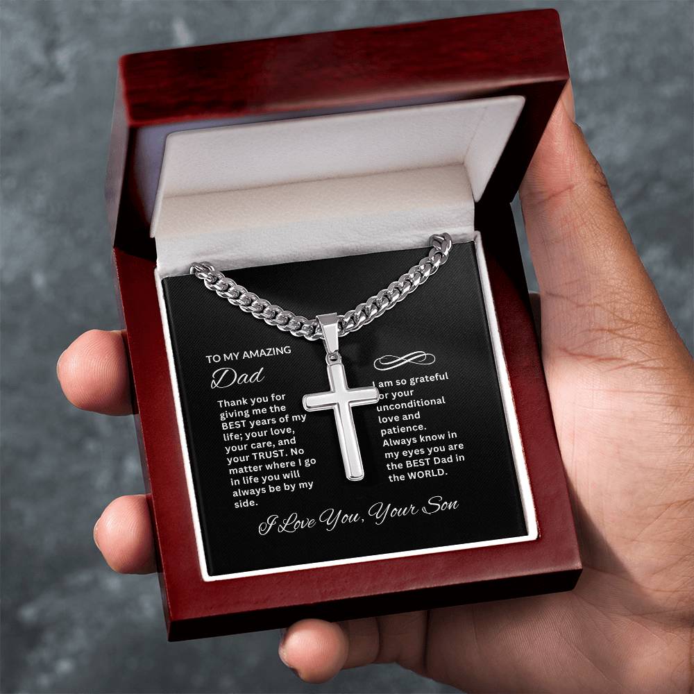 To My Amazing Dad | Artisan Cross Necklace on Cuban Chain w/ MC