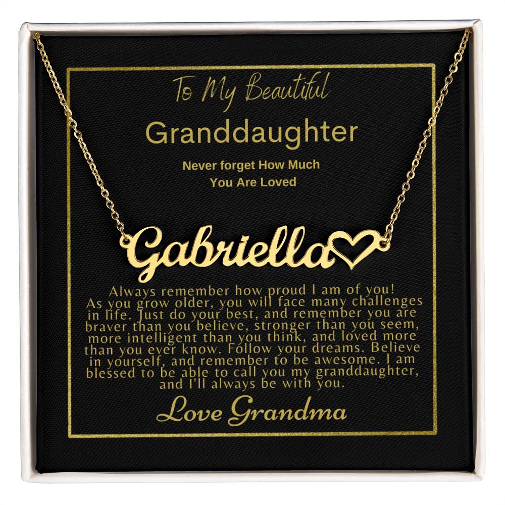 To My Granddaughter: Name Necklace + Heart Character (w/MC)