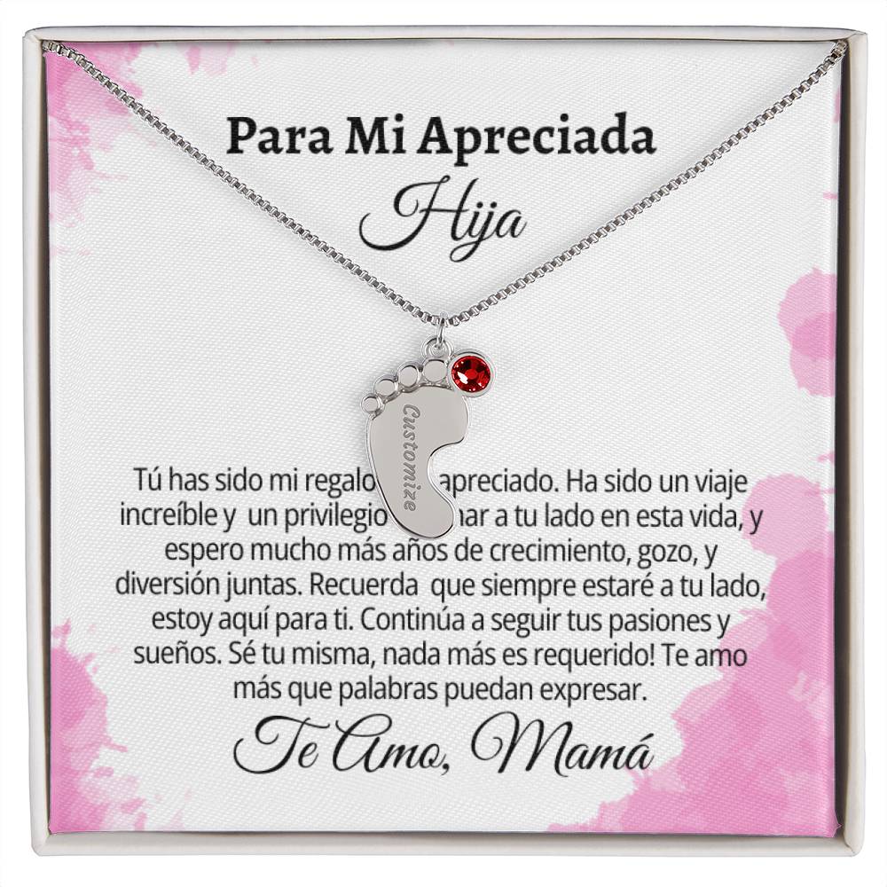 Para Mi Apreciada Hija: Engraved Baby Feet with Birthstones