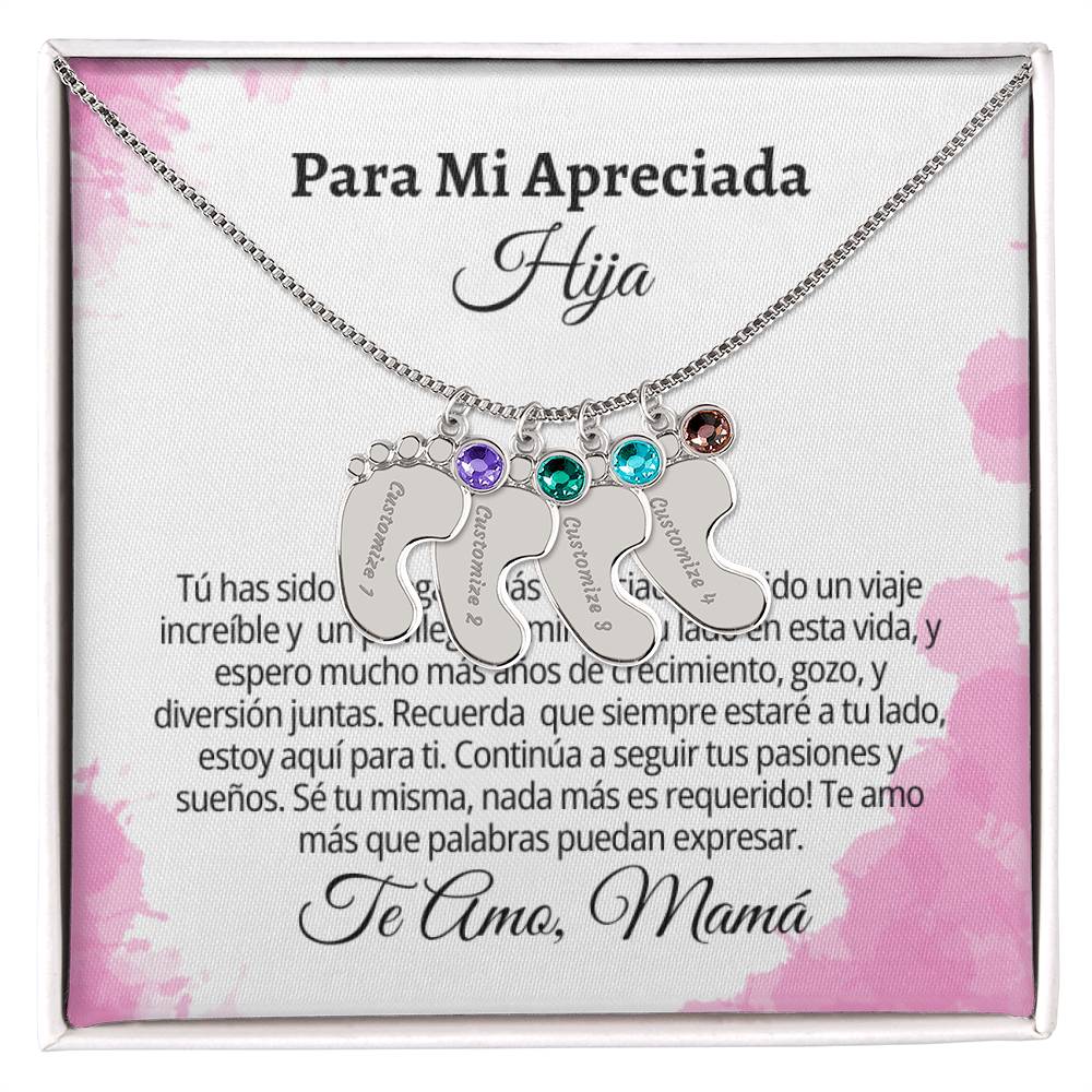Para Mi Apreciada Hija: Engraved Baby Feet with Birthstones