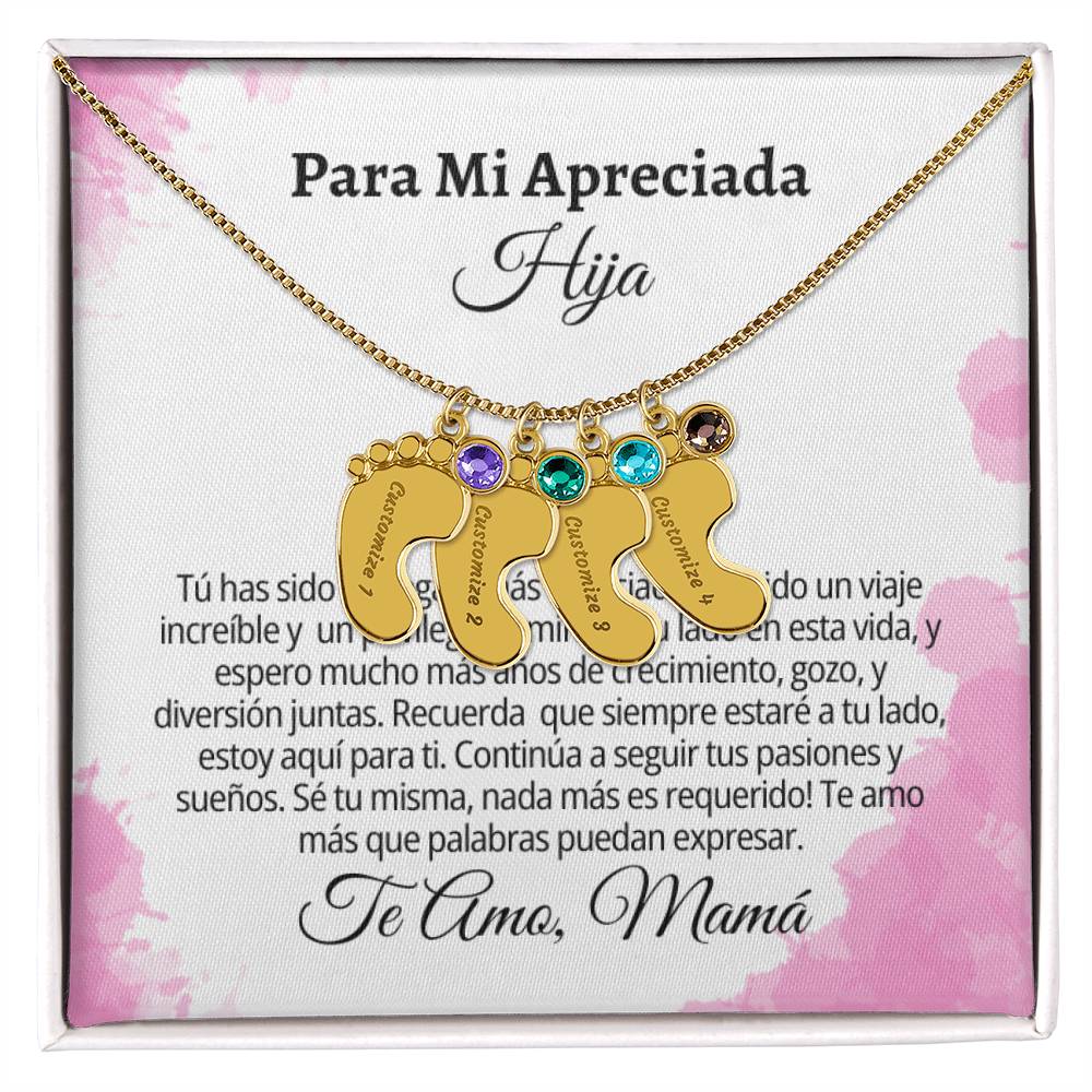 Para Mi Apreciada Hija: Engraved Baby Feet with Birthstones
