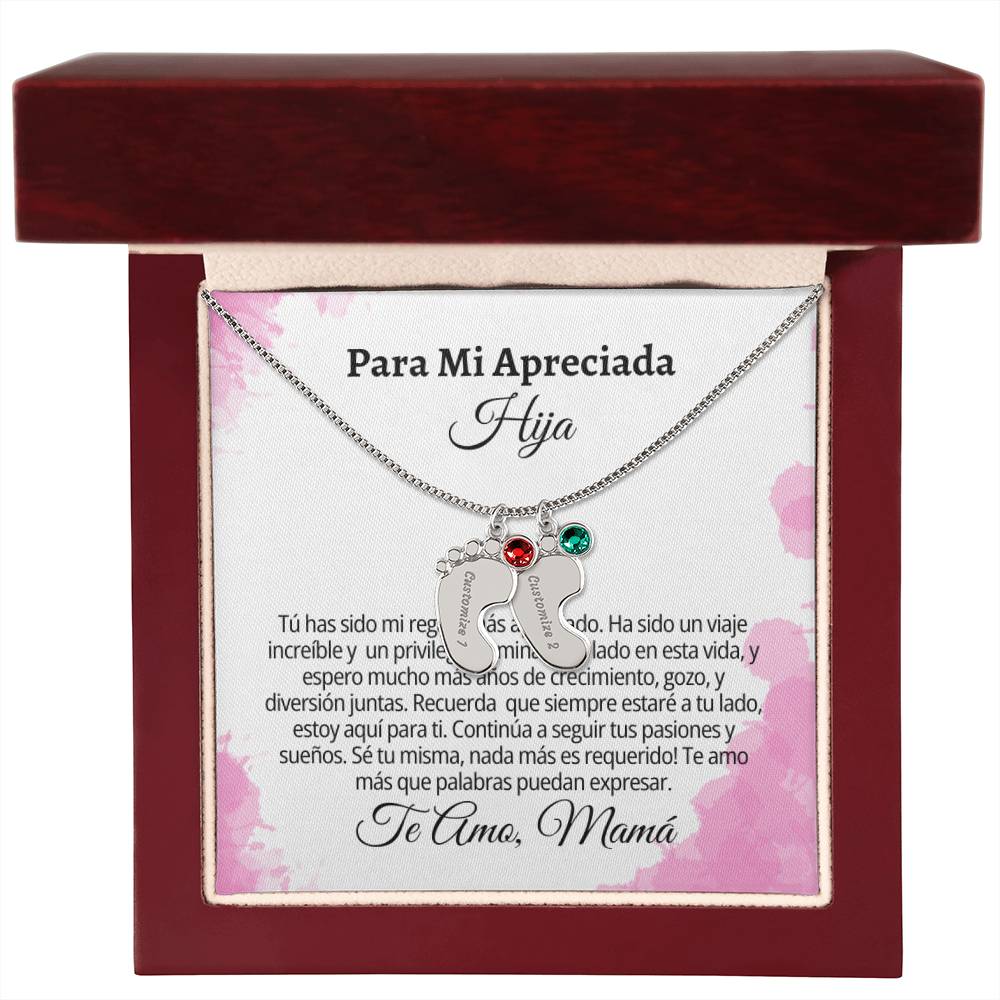 Para Mi Apreciada Hija: Engraved Baby Feet with Birthstones