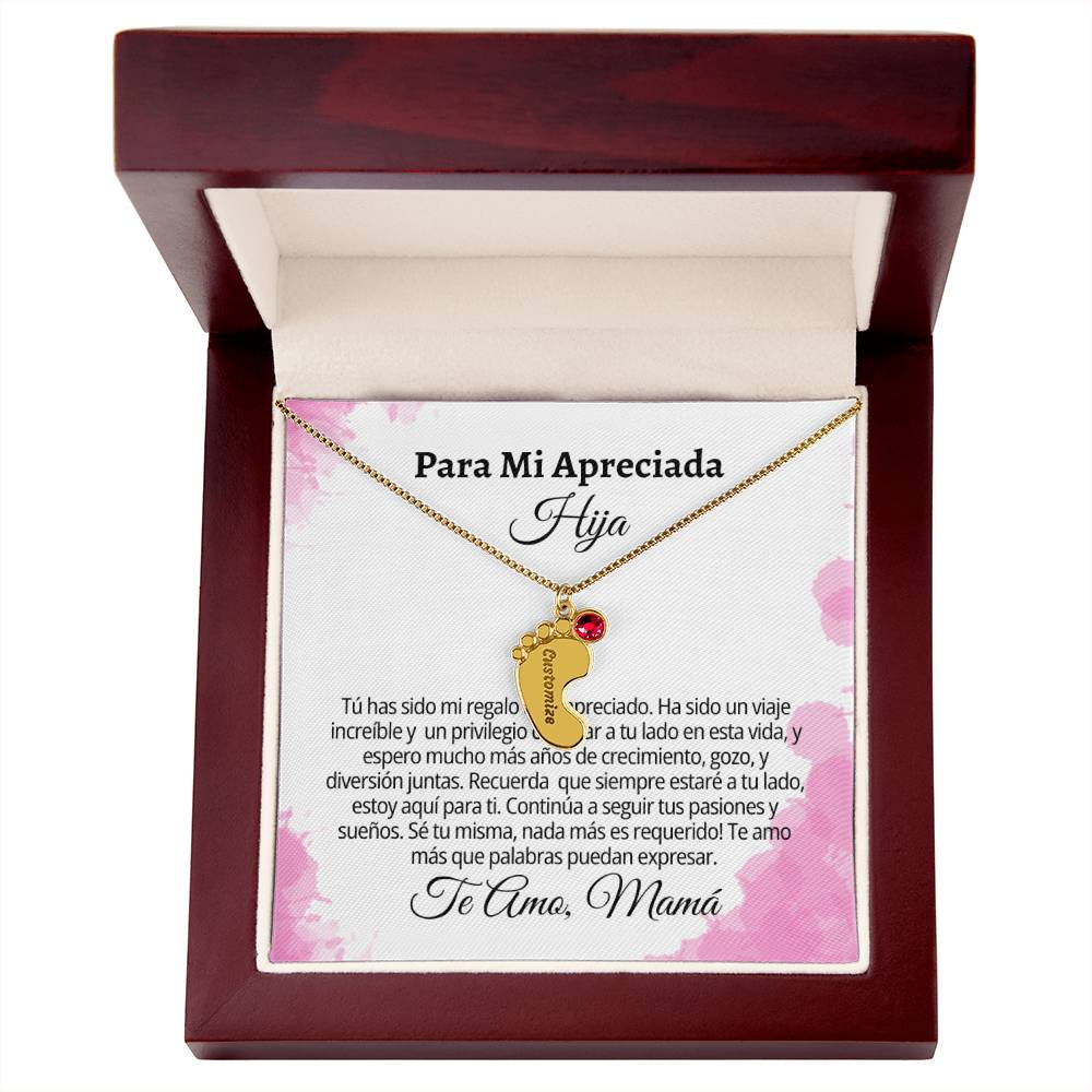 Para Mi Apreciada Hija: Engraved Baby Feet with Birthstones
