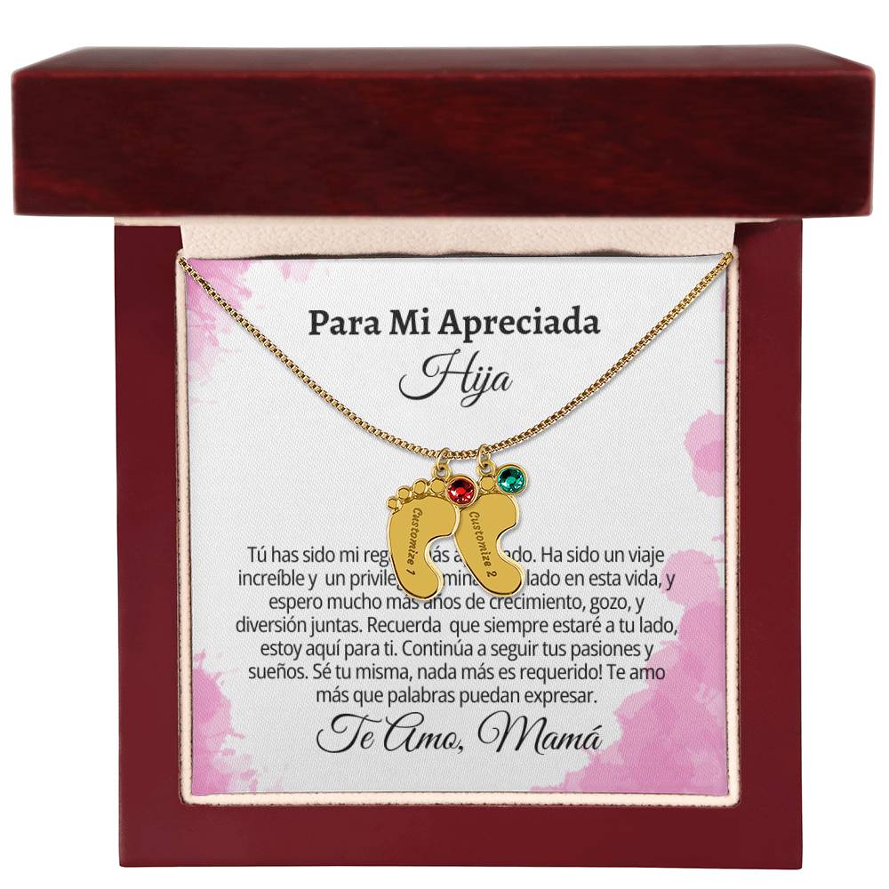 Para Mi Apreciada Hija: Engraved Baby Feet with Birthstones