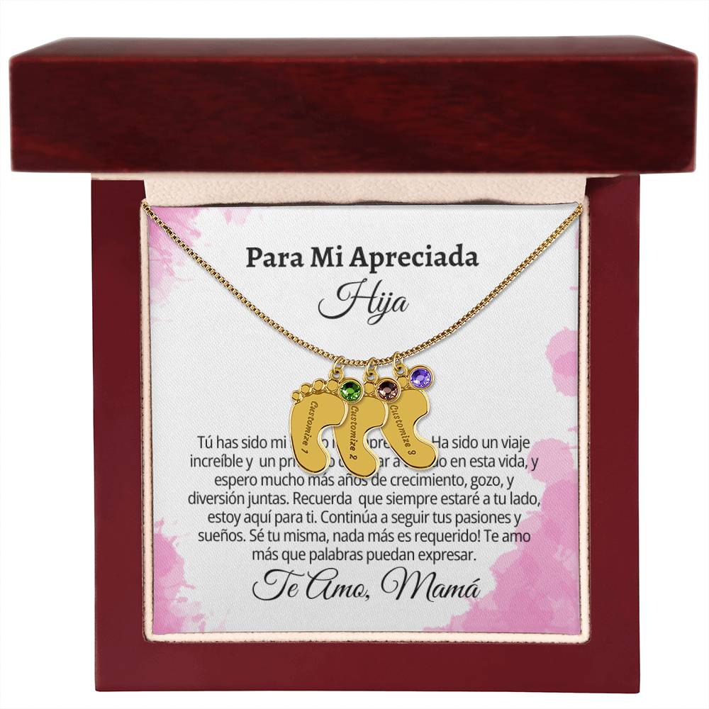Para Mi Apreciada Hija: Engraved Baby Feet with Birthstones