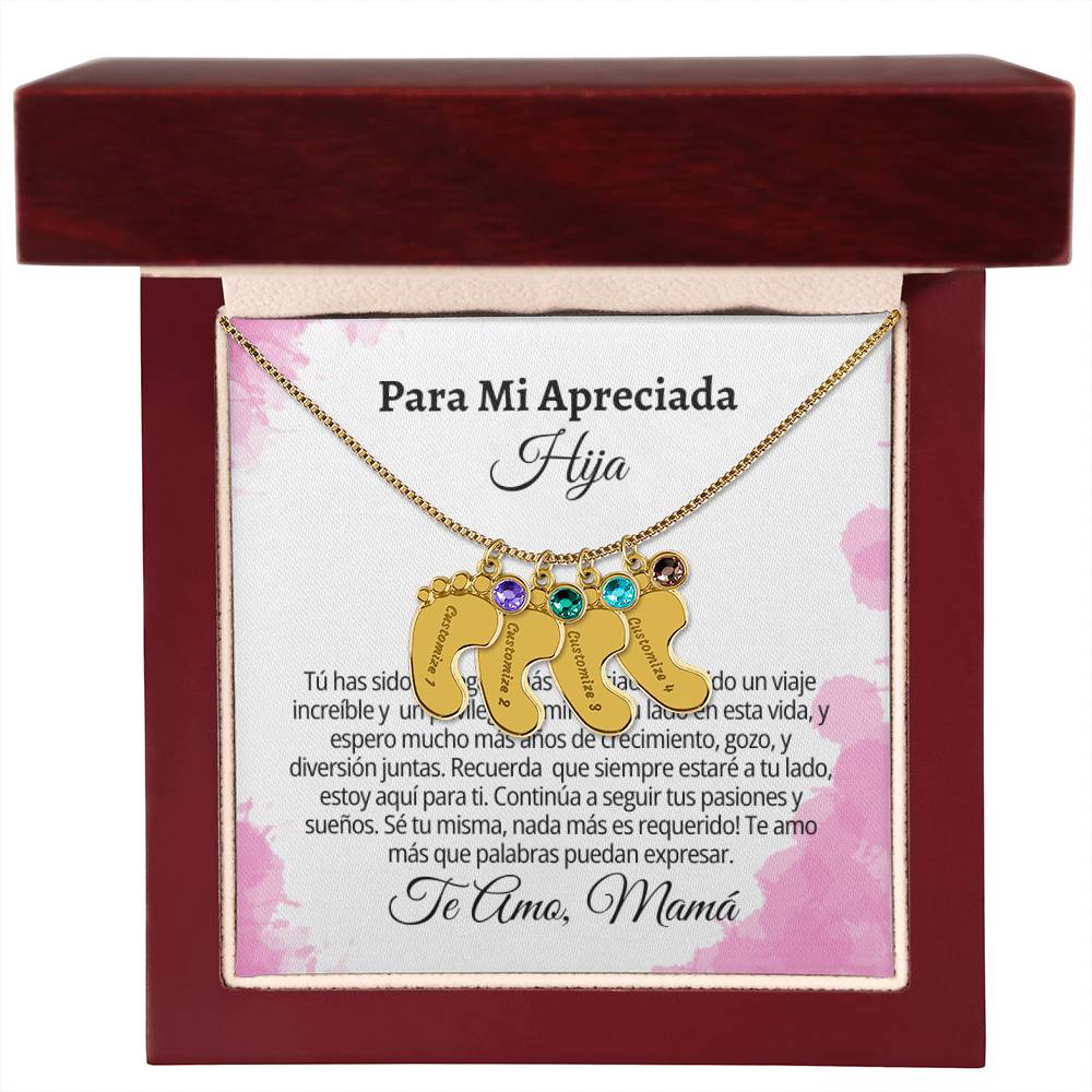 Para Mi Apreciada Hija: Engraved Baby Feet with Birthstones