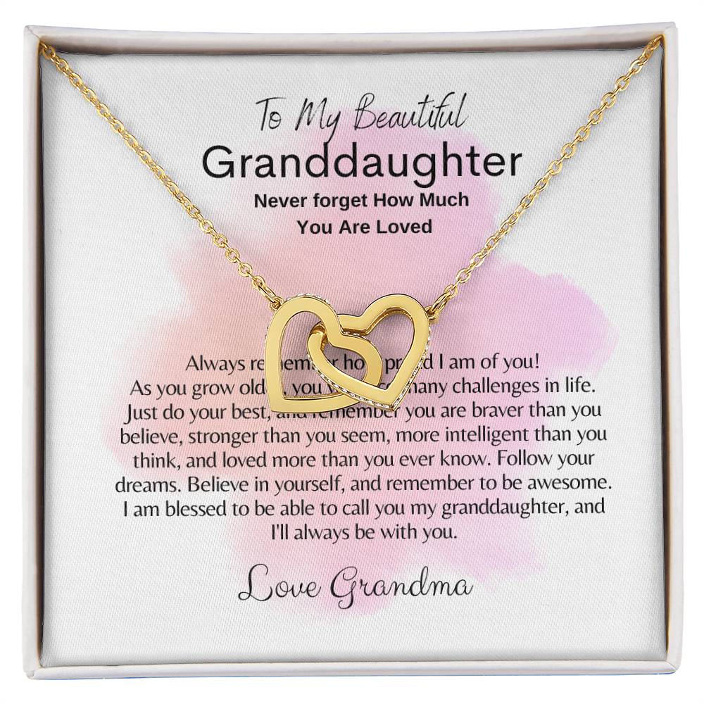 To My Granddaughter: Interlocking Hearts Necklace (Yellow & White Gold Variants)