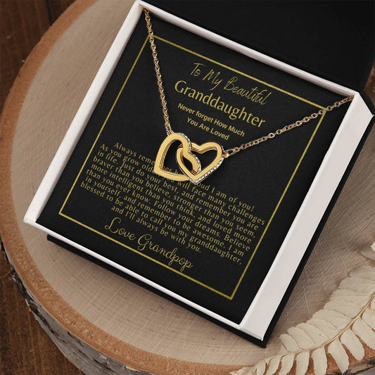 To My Granddaughter: Interlocking Hearts Necklace (Yellow & White Gold Variants)