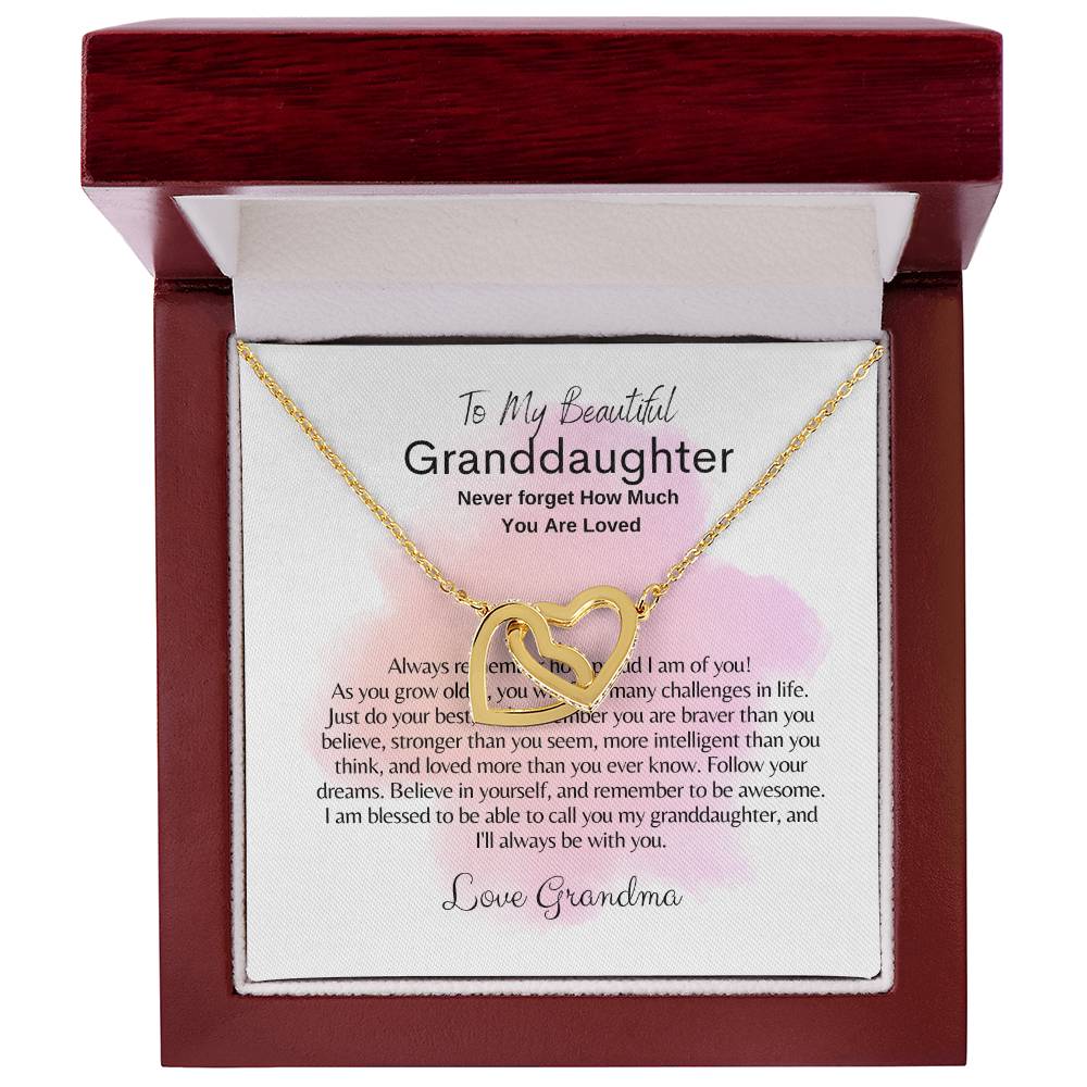 To My Granddaughter: Interlocking Hearts Necklace (Yellow & White Gold Variants)