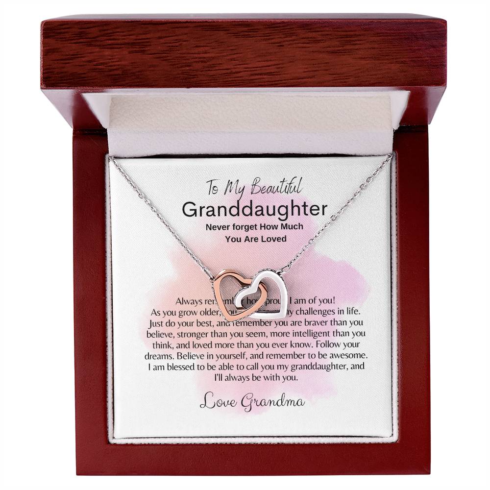 To My Granddaughter: Interlocking Hearts Necklace (Yellow & White Gold Variants)