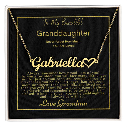 To My Granddaughter: Name Necklace + Heart Character (w/MC)