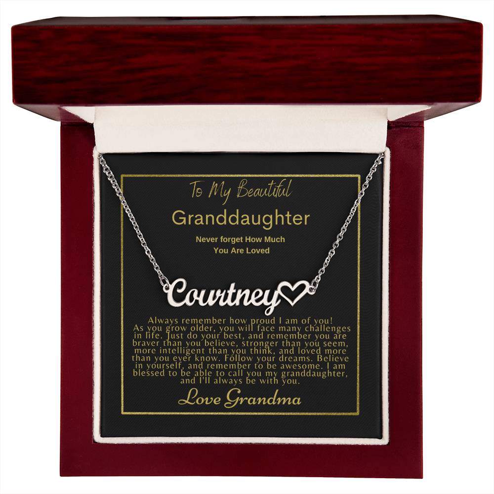 To My Granddaughter: Name Necklace + Heart Character (w/MC)
