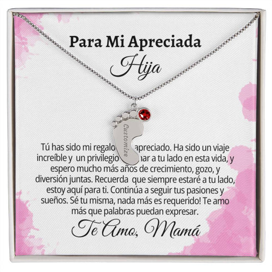 Para Mi Apreciada Hija: Engraved Baby Feet with Birthstones