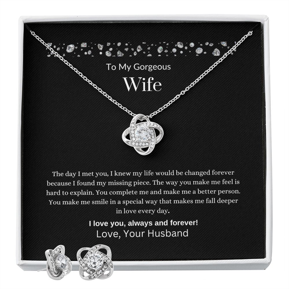 To My Gorgeous Wife | Love Knot Earing & Necklace Set