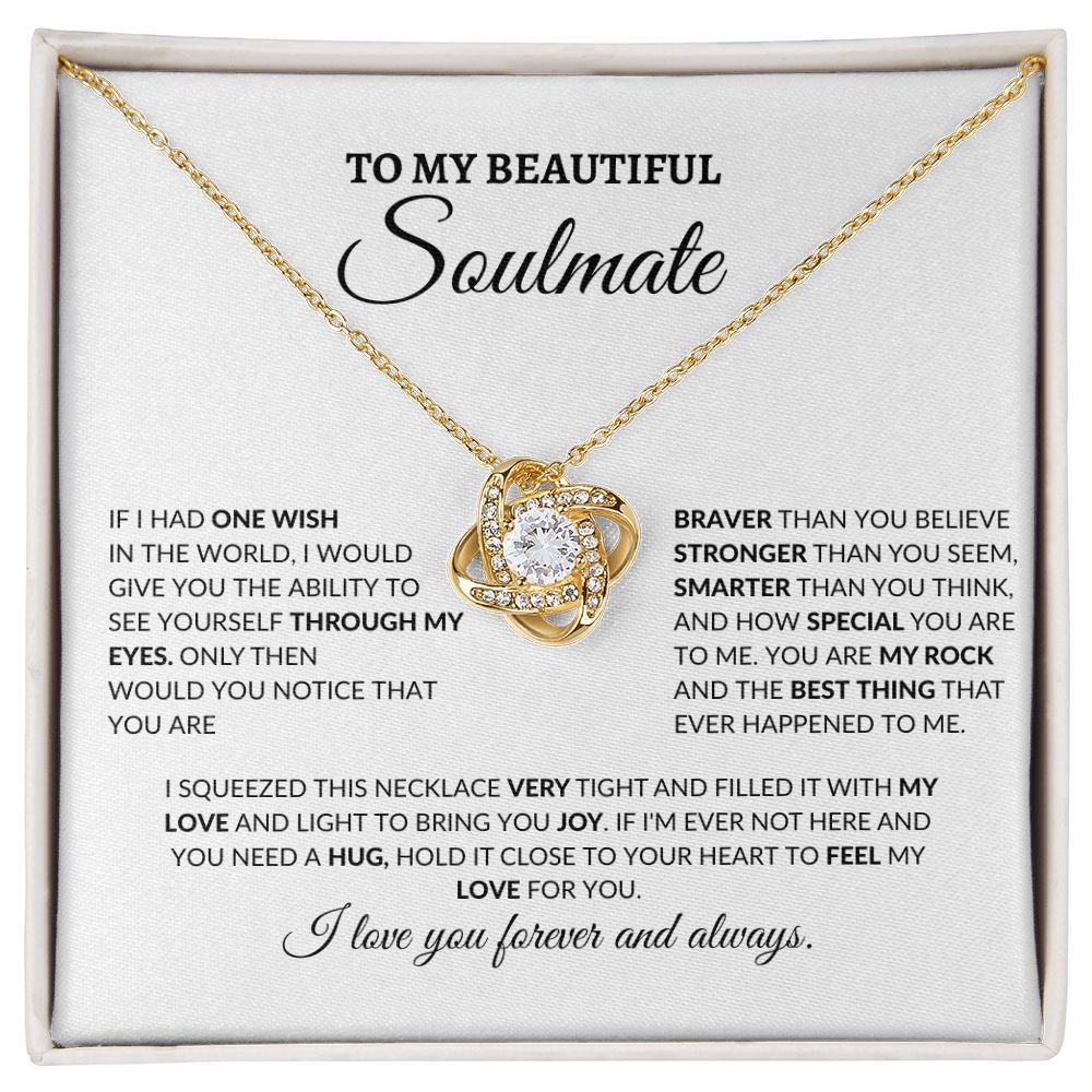 To My Beautiful Soulmate | Love Knot Necklace (Yellow & White Gold)
