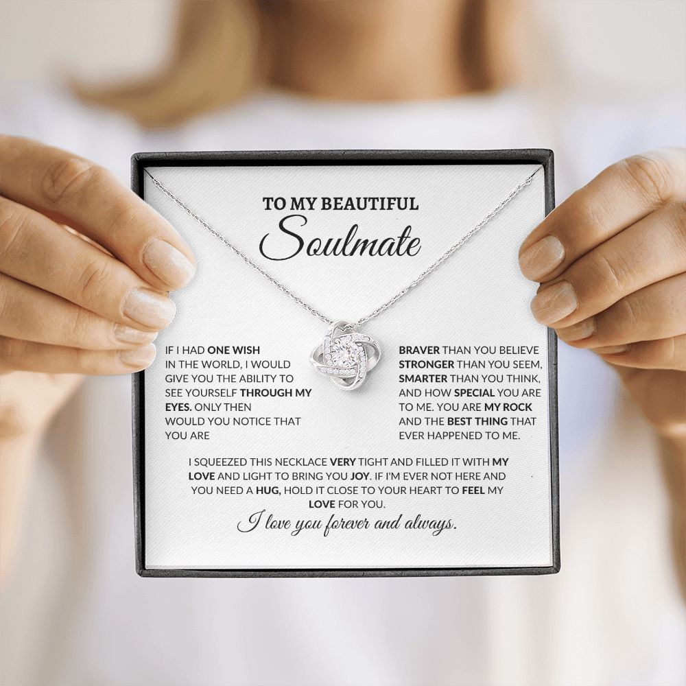 To My Beautiful Soulmate | Love Knot Necklace (Yellow & White Gold)