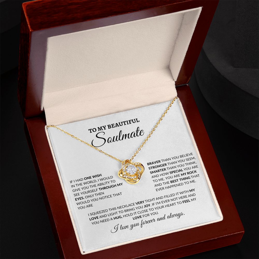 To My Beautiful Soulmate | Love Knot Necklace (Yellow & White Gold)