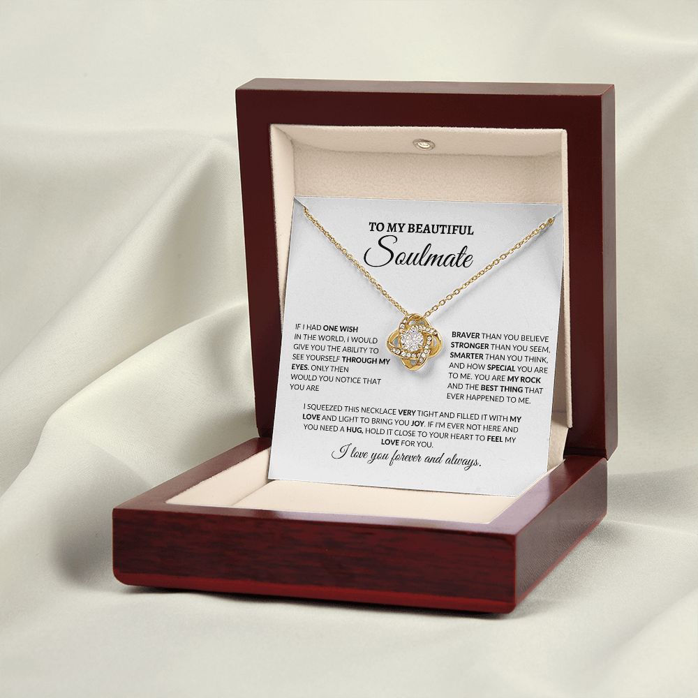 To My Beautiful Soulmate | Love Knot Necklace (Yellow & White Gold)