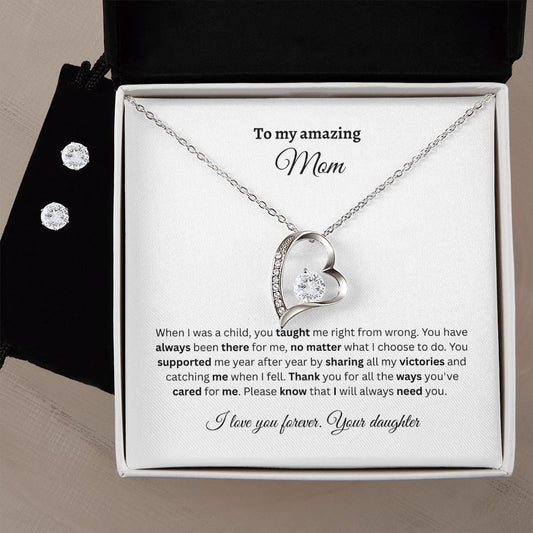 To my amazing Mom | Forever Love Necklace + Clear CZ Earrings
